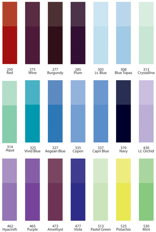 Gráficos de cores de fita de organza